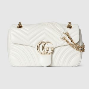 Gucci GG Marmont medium shoulder bag white leather Style ‎837267 AAE38 9050