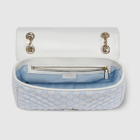 Gucci GG Marmont medium shoulder bag blue and white GG bouclé Style ‎837213 FAE1L 8477