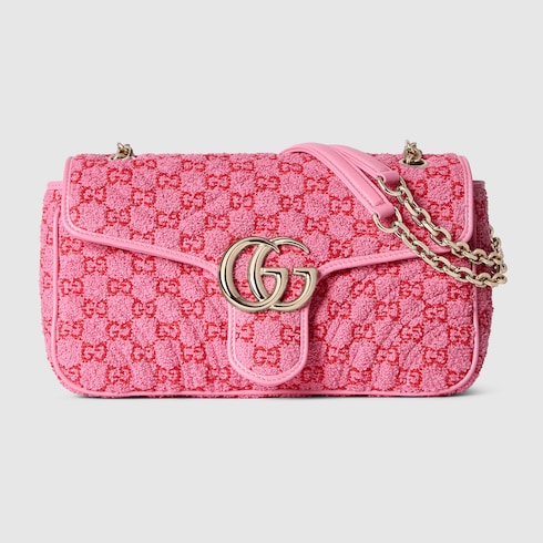 Gucci GG Marmont medium shoulder bag pink and red GG bouclé Style ‎837213 FAE1L 5741