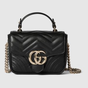 Gucci GG Marmont mini top handle bag black leather Style ‎811238 AAECK 1000