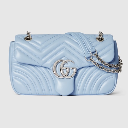 Gucci GG Marmont medium shoulder bag light blue leather Style ‎837267 AAFA1 4928