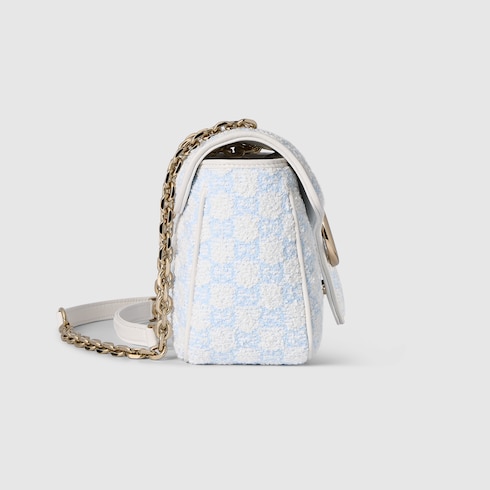 Gucci GG Marmont medium shoulder bag blue and white GG bouclé Style ‎837213 FAE1L 8477