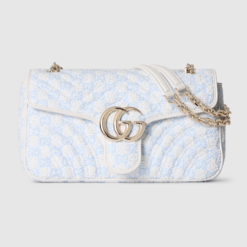 Gucci GG Marmont medium shoulder bag blue and white GG bouclé Style ‎837213 FAE1L 8477