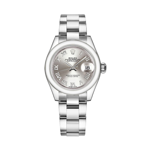 Rolex Lady-Datejust 28 Silver Roman Numeral Oyster Bracelet Watch 279160-0008