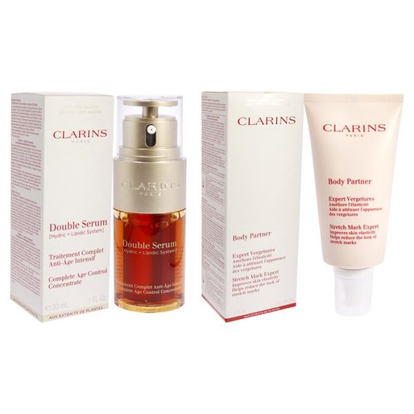CLARINS DOUBLE SERUM COMPLETE AGE CONTROL CONCENTRATE AND BODY PARTNER STRETCH MARK EXPERT KIT BY CLARINS FOR UNISEX - 2 PC KIT