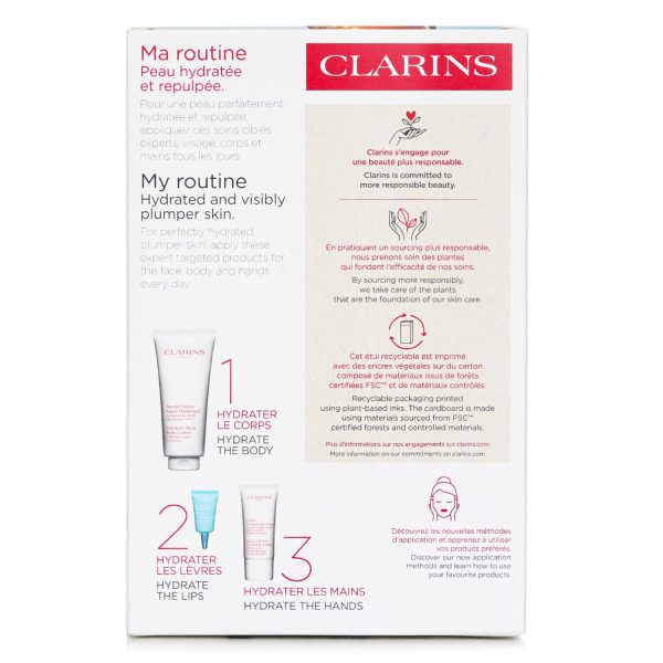 CLARINS PERFECT HYDRATION BODY SET_ SUPER HYDRATING BODY BALM 200ML+YOUTHFUL HAND CREAM 30ML+HYDRA ESSENTIEL REPARING LIP BALM 3ML